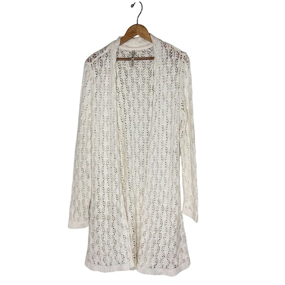Leo & Nicole Light Ivory knit Pointelle Open Cardigan for Women Size L